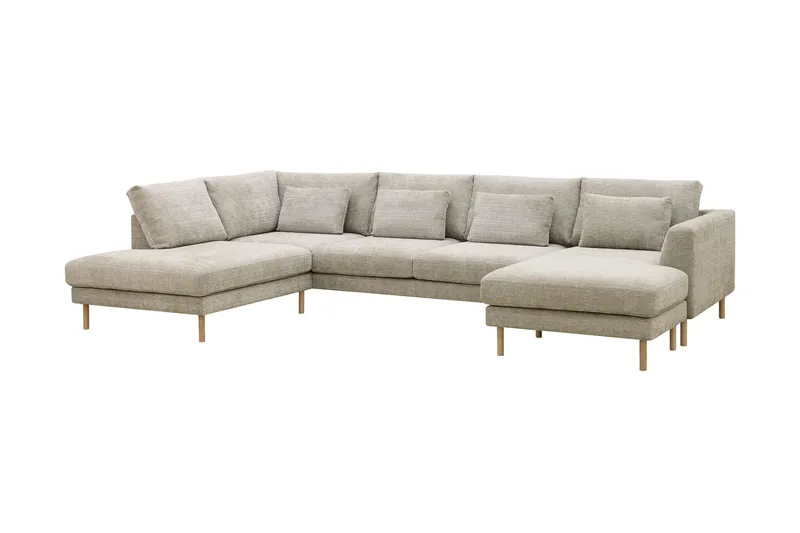 Florenz 4-seters Venstrevendt U-formet Sofa med Divan og Sjeselong i Chenille - Grå/Beige - Møbler - Sofaer - U-sofa