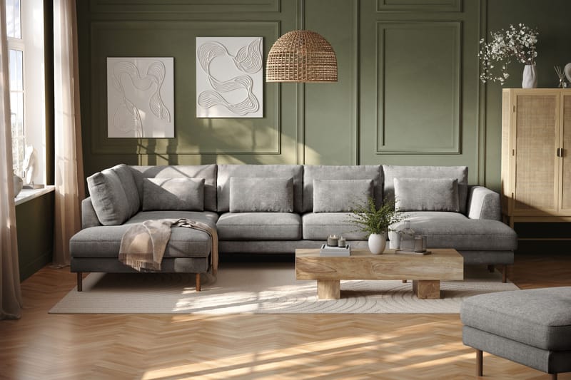Florenz 4-seters Venstrevendt U-formet Sofa med Divan og Sjeselong i Chenille - Lys grå - Møbler - Sofaer - U-sofa