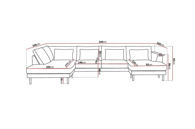 Florenz 4-seters Venstrevendt U-formet Sofa med Divan og Sjeselong i Chenille - Lys grå - Møbler - Sofaer - U-sofa