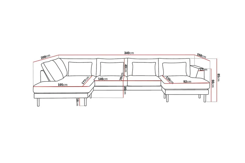 Florenz 4-seters Venstrevendt U-formet Sofa med Divan og Sjeselong i Chenille - Lys grå - Møbler - Sofaer - U-sofa