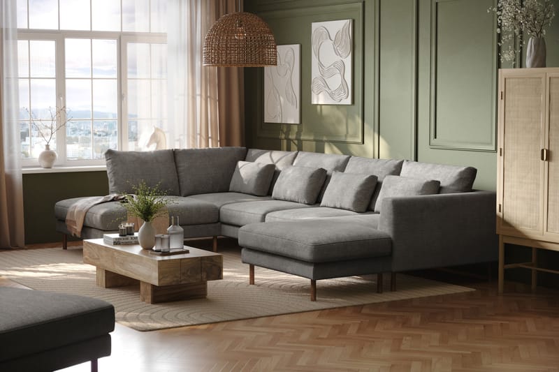 Florenz 4-seters Venstrevendt U-formet Sofa med Divan og Sjeselong i Chenille - Lys grå - Møbler - Sofaer - U-sofa