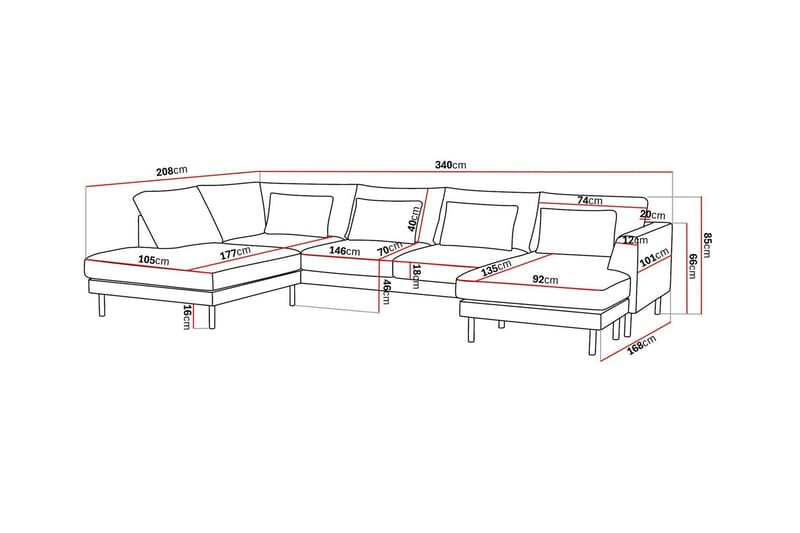 Florenz 4-seters Venstrevendt U-formet Sofa med Divan og Sjeselong i Chenille - Lys grå - Møbler - Sofaer - U-sofa