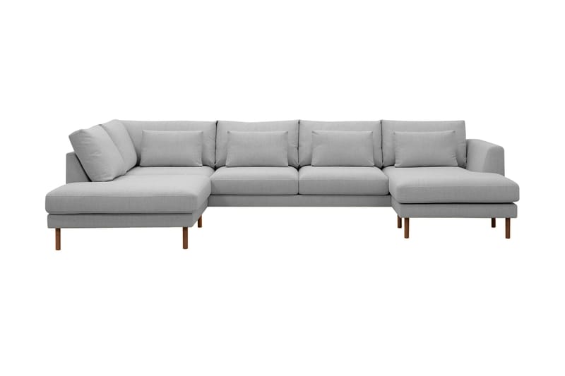 Florenz 4-seters Venstrevendt U-formet Sofa med Divan og Sjeselong i Stoff, Lysegrå