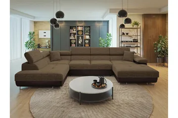 Gabina Sofa med Divan og Sjeselong 4-seter - Brun - Møbler - Sofaer - Skinnsofaer