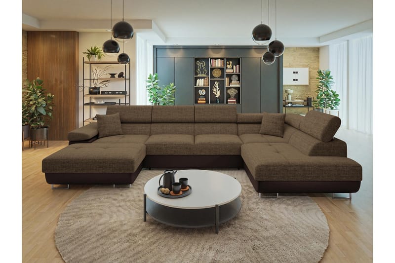 Gabina Sofa med Divan og Sjeselong 4-seter - Brun - Møbler - Sofaer - Skinnsofaer