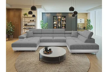 Gabina Sofa med Divan og Sjeselong 4-seter - Hvit/Grå - Møbler - Sofaer - Skinnsofaer