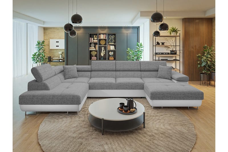 Gabina Sofa med Divan og Sjeselong 4-seter - Hvit/Grå - Møbler - Sofaer - Skinnsofaer