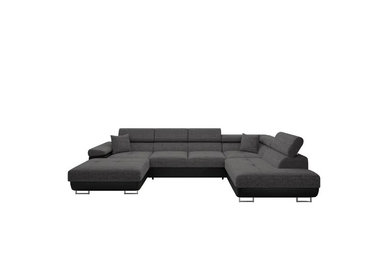 Gabina Sofa med Divan og Sjeselong 4-seter - Svart/Grå - Møbler - Sofaer - Skinnsofaer