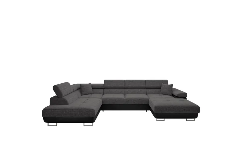 Gabina Sofa med Divan og Sjeselong 4-seter, Svart/Grå
