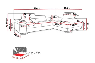 Gabina Sofa med Sjeselong 3-seter - Grønn - Møbler - Sofaer - Sovesofaer