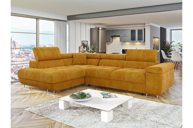 Gabina Sofa med Sjeselong 3-seter - Gul - Møbler - Sofaer - Sofa med sjeselong