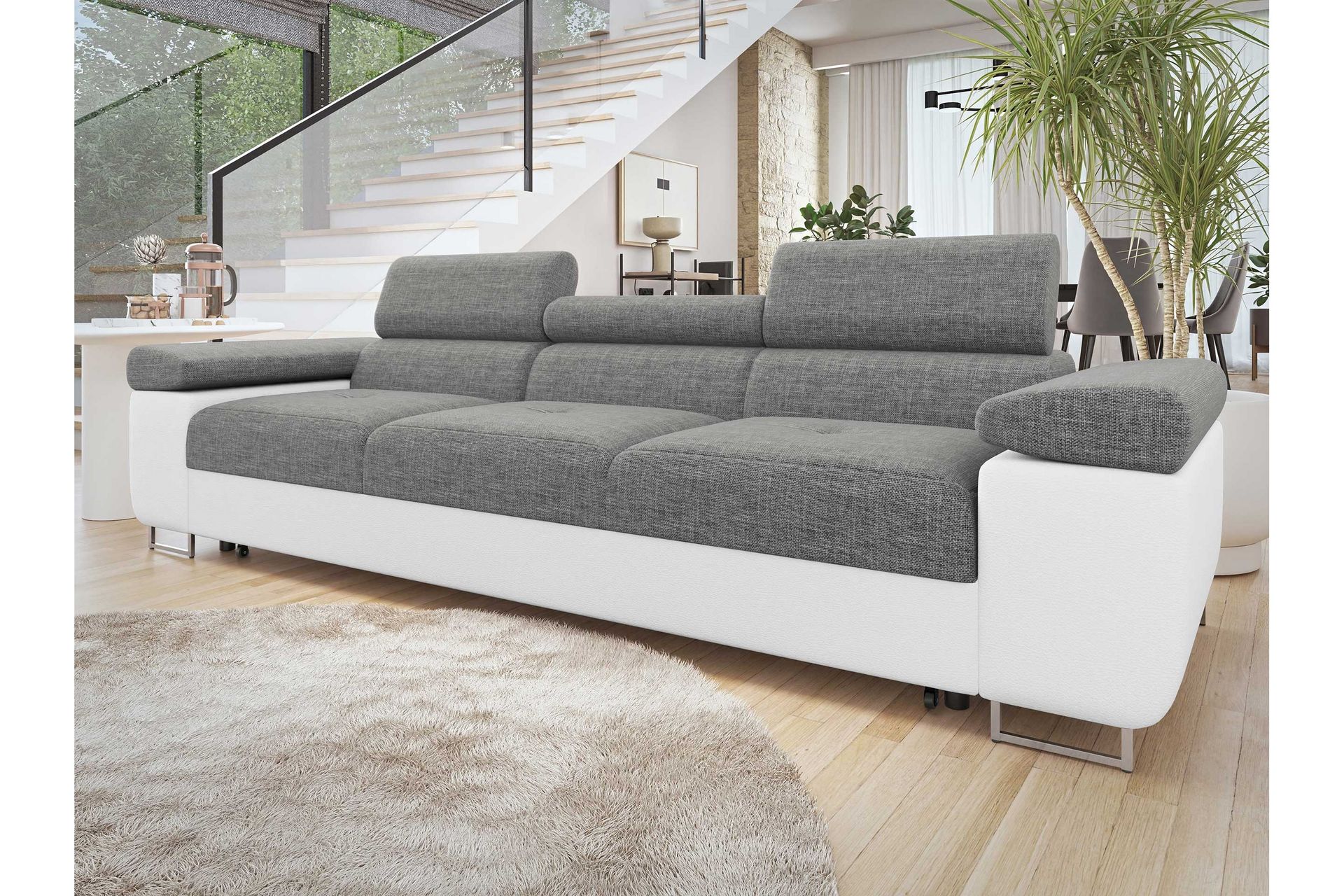 Gabina Sovesofa 3-seter i Kunstlær - Hvit / Mørkegrå - Møbler - Sofaer - Sovesofaer