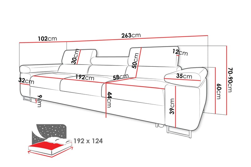 Gabina Sovesofa 3-seter i Manchester - Rosa - Møbler - Sofaer - Sovesofaer