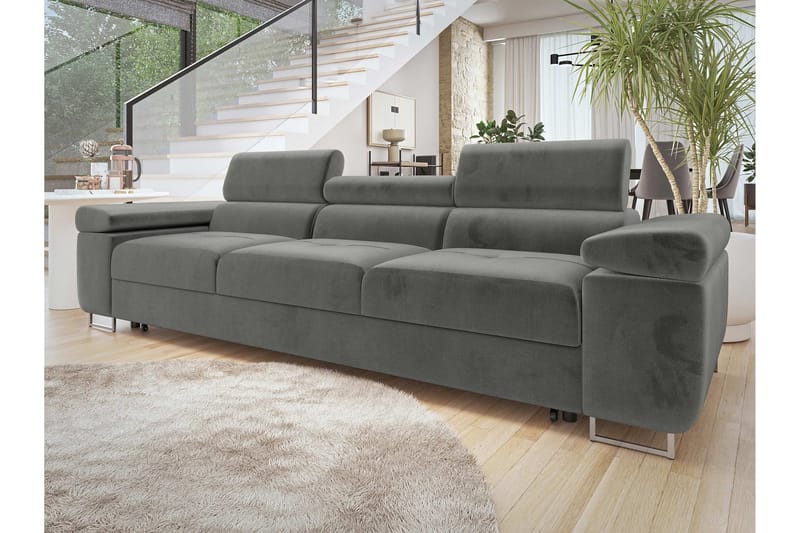 Gabina Sovesofa 3-seter i Plysj - Grå - Møbler - Sofaer - Sovesofaer