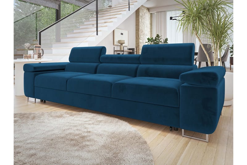 Gabina Sovesofa 3-seter i Plysj - Blå - Møbler - Sofaer - Sovesofaer
