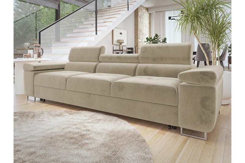 Gabina Sovesofa 3-seter i Plysj - Beige - Møbler - Sofaer - Sovesofaer