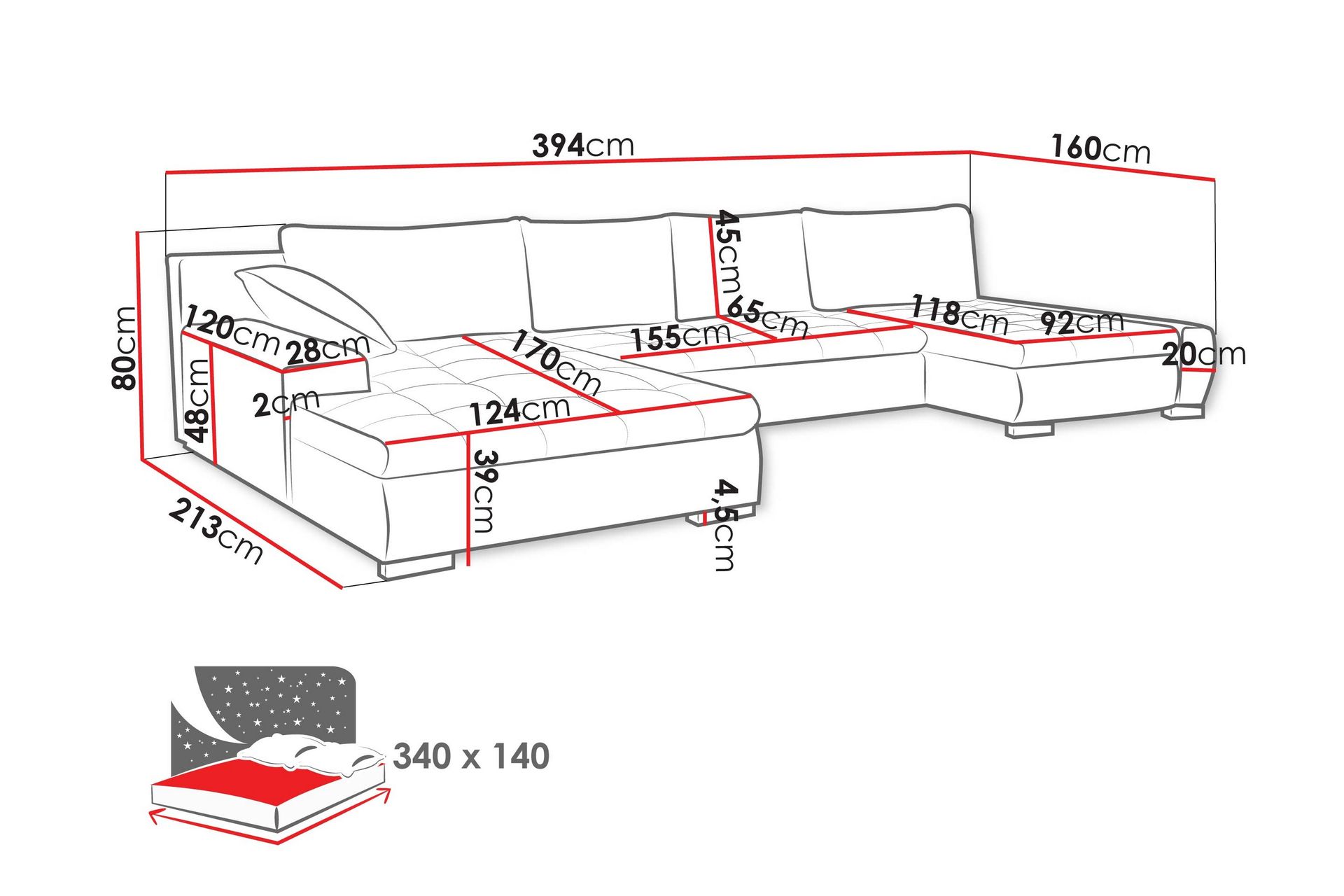 Gamal Sofa Dobbeldivan 4-seter - Svart - Møbler - Sofaer - U-sofa