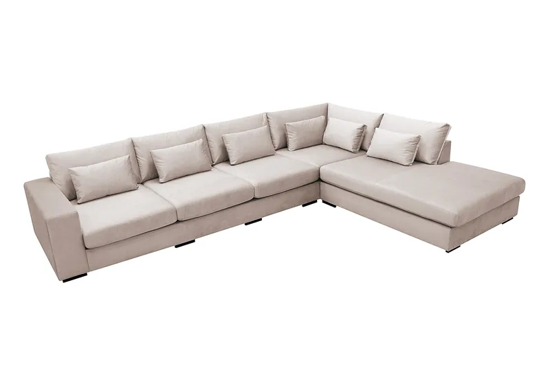 Grande 5-seters Sofa med Sjeselong Høyre - Beige Fløyel - Møbler - Sofaer - Sofa med sjeselong