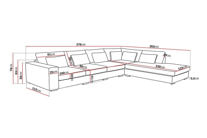 Grande 5-seters Sofa med Sjeselong Høyre - Beige Fløyel - Møbler - Sofaer - Sofa med sjeselong