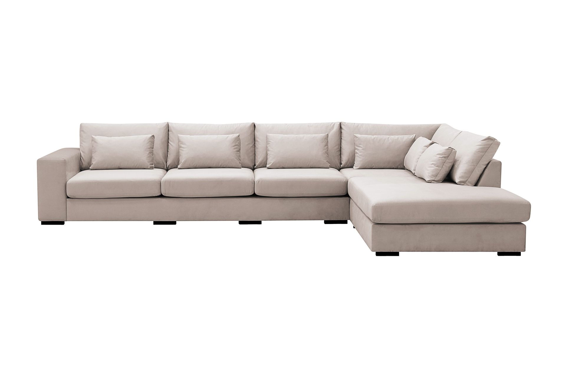 Grande 5-seters Sofa med Sjeselong Høyre - Beige Fløyel
