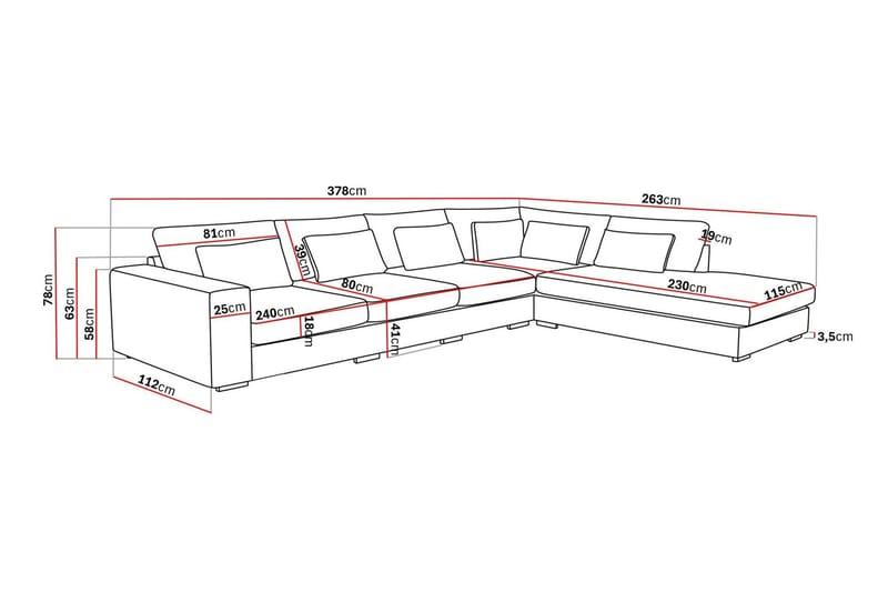 Grande 5-seters Sofa med Sjeselong Høyre - Beige Stoff - Møbler - Sofaer - Sofa med sjeselong