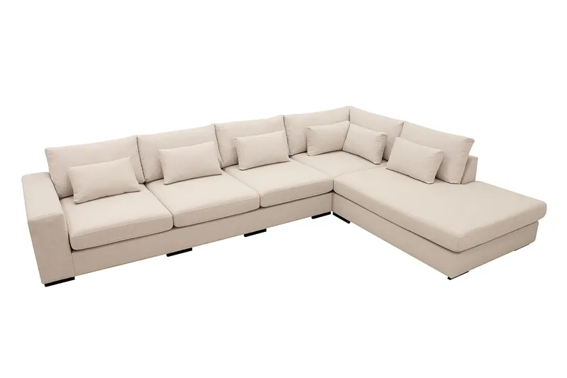 Grande 5-seters Sofa med Sjeselong Høyre - Beige Stoff - Møbler - Sofaer - Sofa med sjeselong