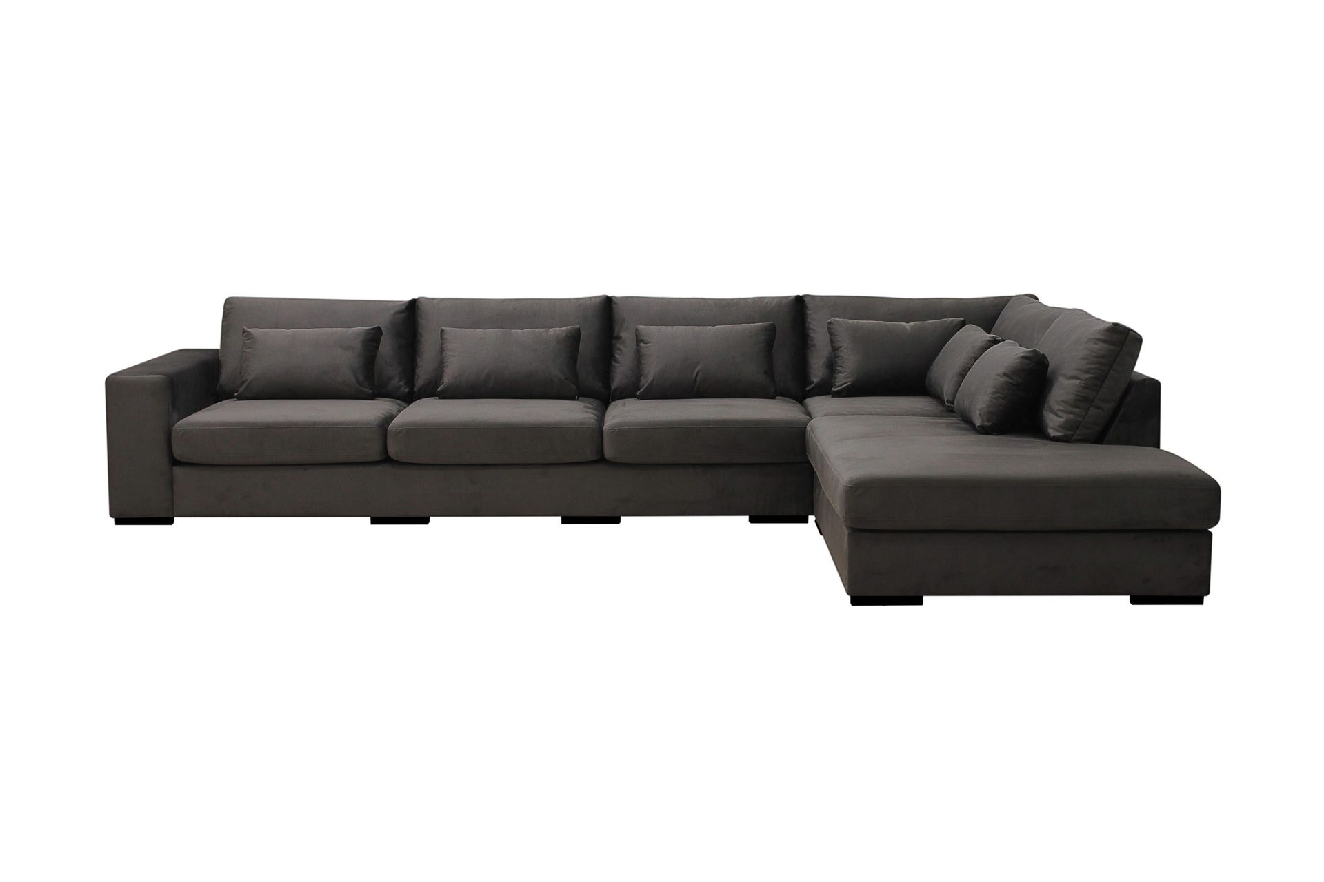 Grande 5-seters Sofa med Sjeselong Høyre - Mørkegrå Fløyel