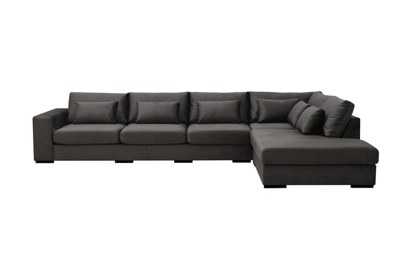 Grande 5-seters Sofa med Sjeselong Høyre, Mørkegrå Fløyel