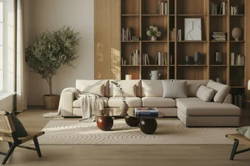 Grande 5-seters Sofa med Sjeselong Venstre - Beige Fløyel - Møbler - Sofaer - Sofa med sjeselong