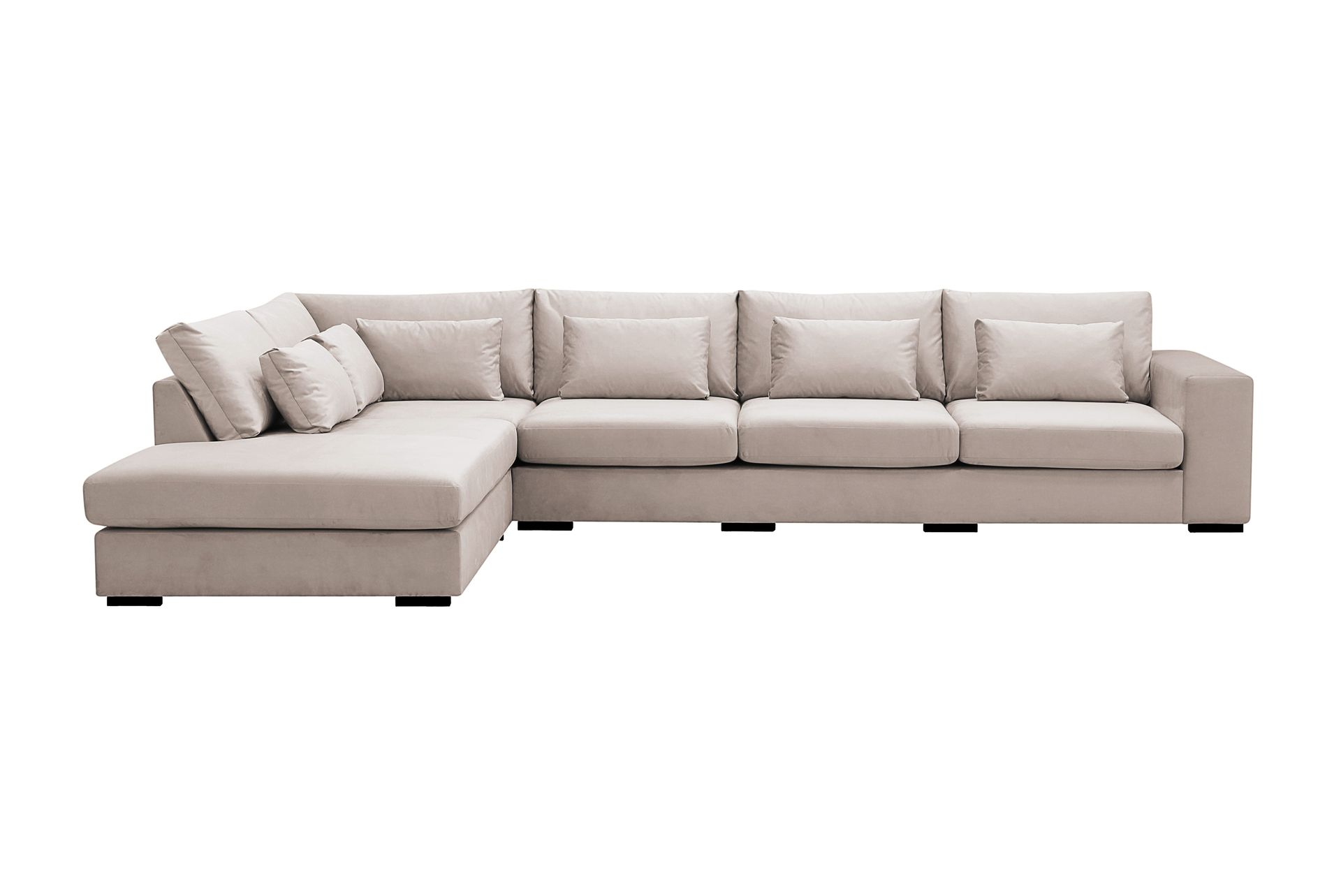 Grande 5-seters Sofa med Sjeselong Venstre - Beige Fløyel