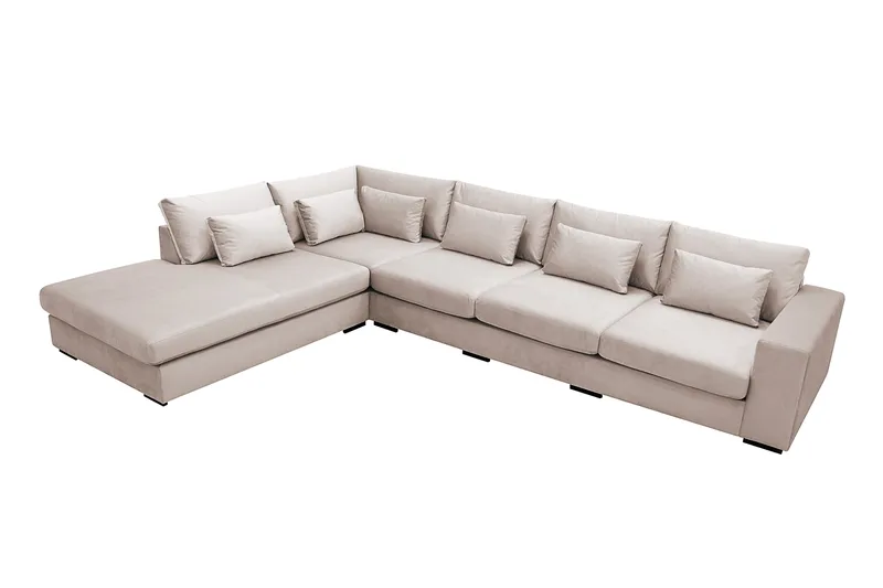 Grande 5-seters Sofa med Sjeselong Venstre - Beige Fløyel - Møbler - Sofaer - Sofa med sjeselong