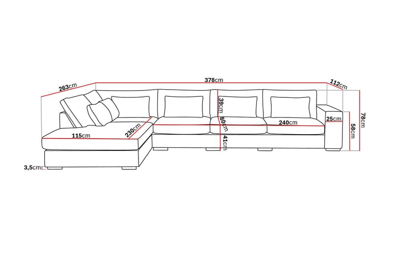 Grande 5-seters Sofa med Sjeselong Venstre - Beige Fløyel - Møbler - Sofaer - Sofa med sjeselong