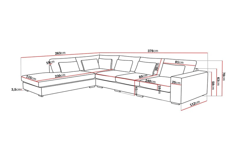 Grande 5-seters Sofa med Sjeselong Venstre - Beige Manchester - Møbler - Sofaer - Sofa med sjeselong