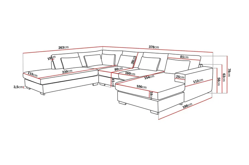 Grande 5-seters U-Sofa med Divan Høyre - Beige Fløyel - Møbler - Sofaer - U-sofa