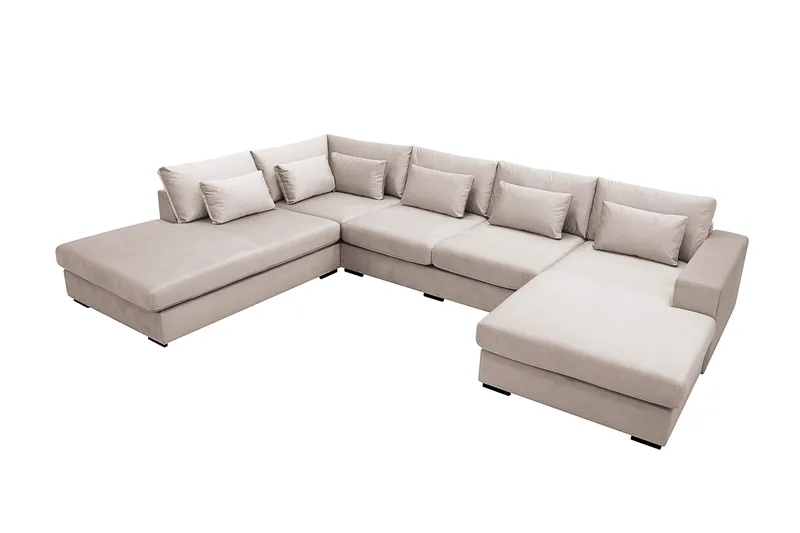 Grande 5-seters U-Sofa med Divan Høyre - Beige Fløyel - Møbler - Sofaer - U-sofa