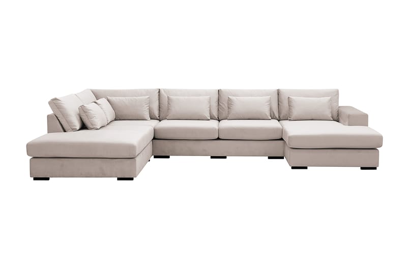 Grande 5-seters U-Sofa med Divan Høyre - Beige Fløyel - Møbler - Sofaer - U-sofa