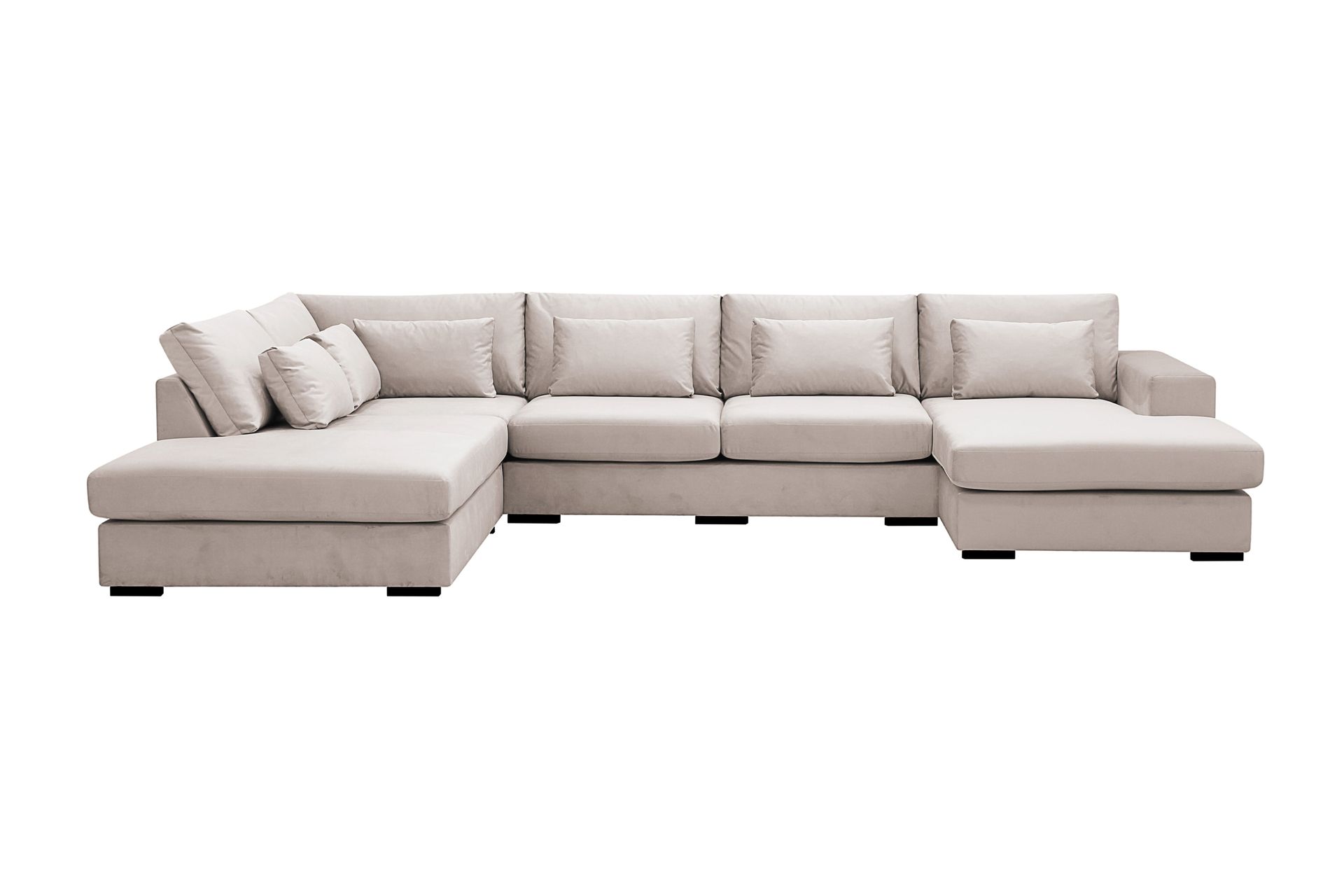 Grande 5-seters U-Sofa med Divan Høyre - Beige Fløyel