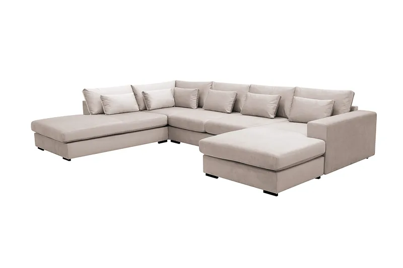 Grande 5-seters U-Sofa med Divan Høyre - Beige Fløyel - Møbler - Sofaer - U-sofa