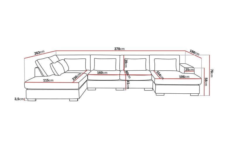 Grande 5-seters U-Sofa med Divan Høyre - Beige Stoff - Møbler - Sofaer - U-sofa