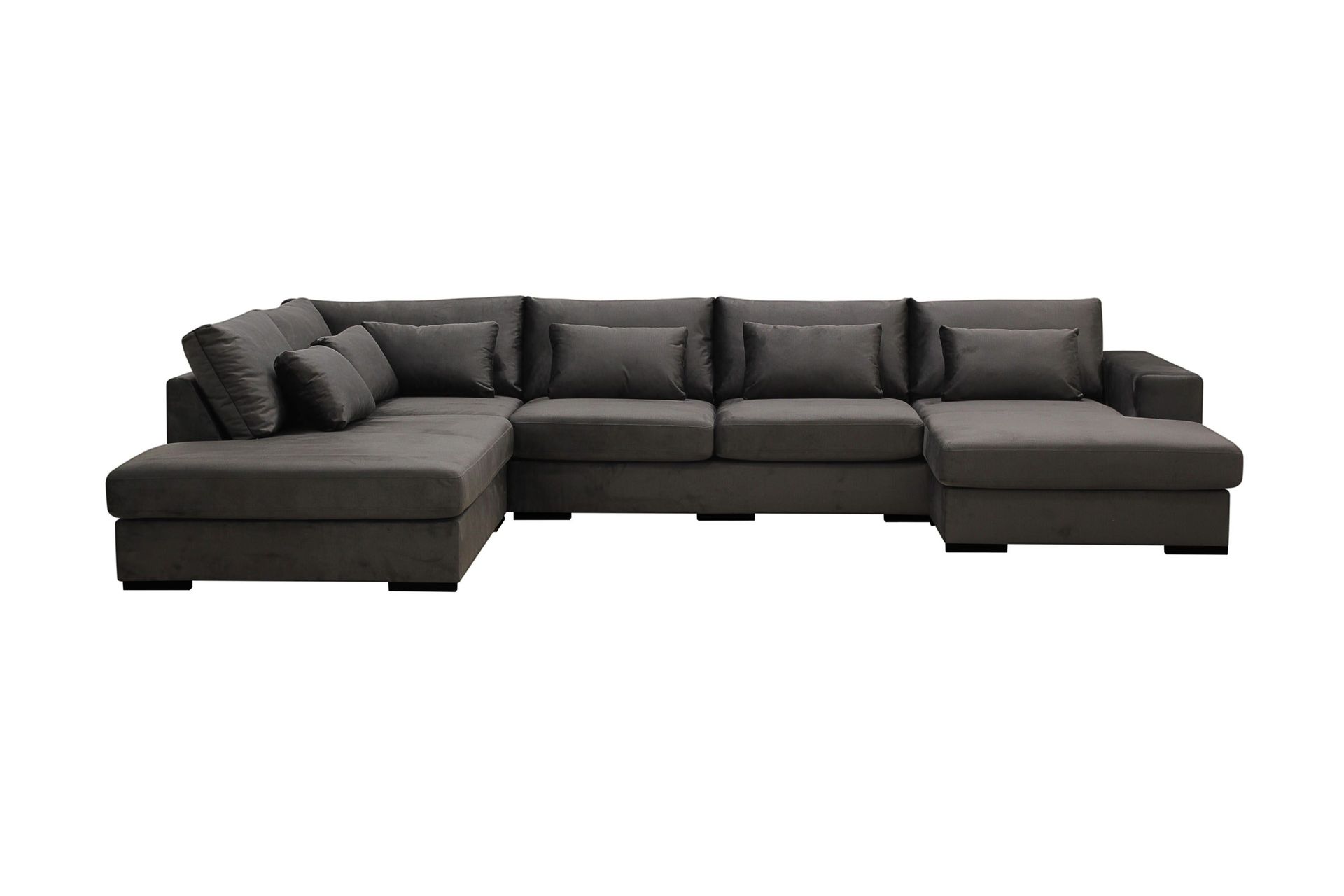 Grande 5-seters U-Sofa med Divan Høyre - Mørkegrå Fløyel