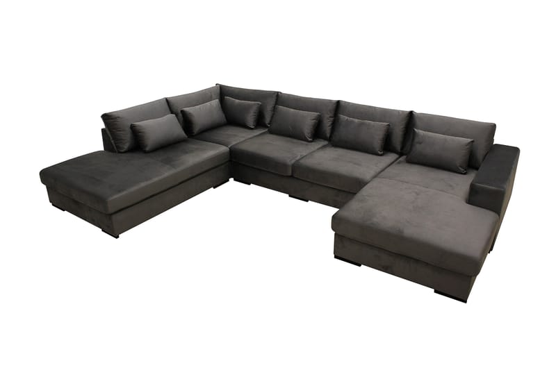 Grande 5-seters U-Sofa med Divan Høyre - Mørkegrå Fløyel - Møbler - Sofaer - U-sofa