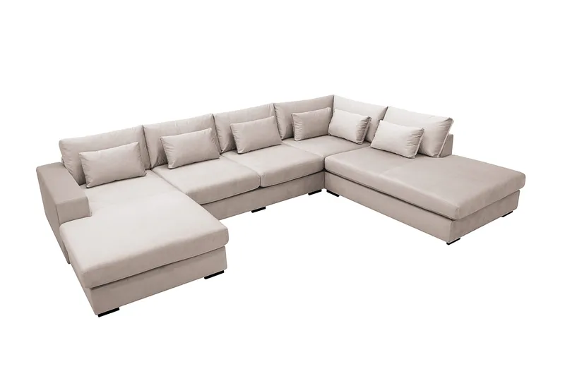 Grande 5-seters U-Sofa med Divan Venstre - Beige Fløyel - Møbler - Sofaer - U-sofa