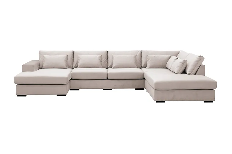 Grande 5-seters U-Sofa med Divan Venstre - Beige Fløyel - Møbler - Sofaer - U-sofa