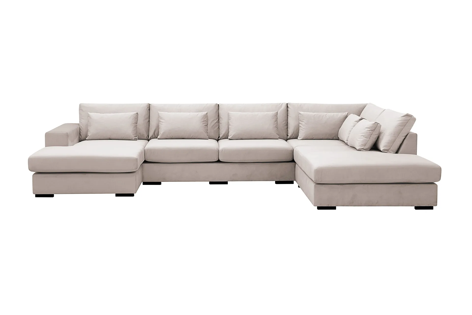 Grande 5-seters U-Sofa med Divan Venstre - Beige Fløyel