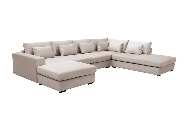 Grande 5-seters U-Sofa med Divan Venstre - Beige Fløyel - Møbler - Sofaer - U-sofa