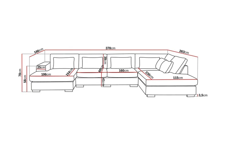 Grande 5-seters U-Sofa med Divan Venstre - Beige Manchester - Møbler - Sofaer - U-sofa