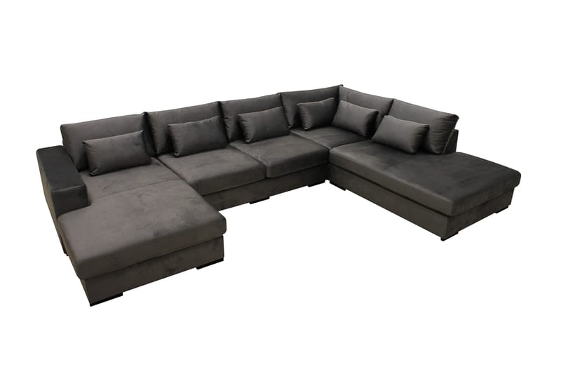 Grande 5-seters U-Sofa med Divan Venstre - Mørkegrå Fløyel - Møbler - Sofaer - U-sofa