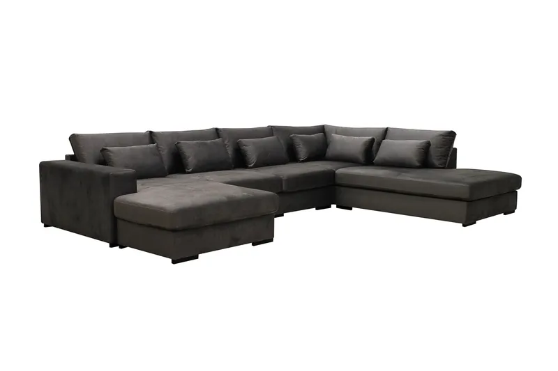 Grande 5-seters U-Sofa med Divan Venstre - Mørkegrå Fløyel - Møbler - Sofaer - U-sofa