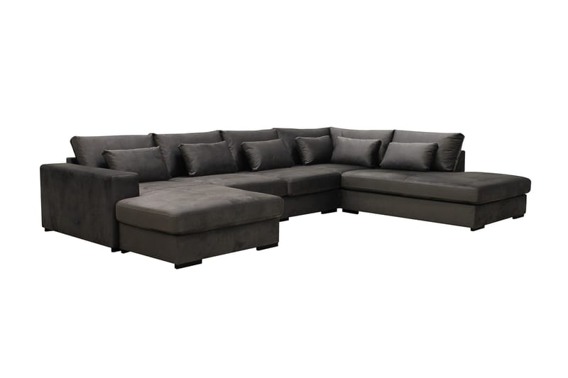 Grande 5-seters U-Sofa med Divan Venstre - Mørkegrå Fløyel - Møbler - Sofaer - U-sofa