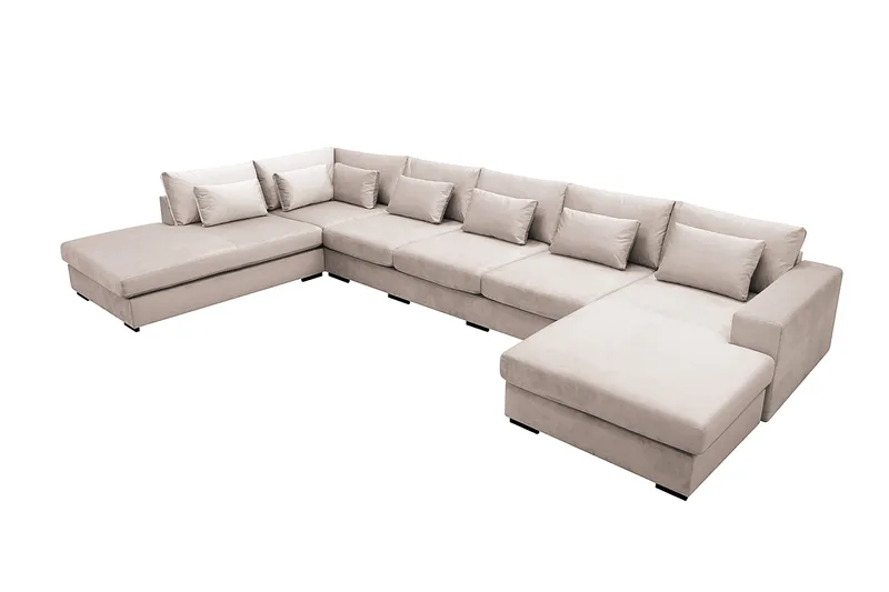 Grande 6-seters U-Sofa med Divan Høyre - Beige Fløyel - Møbler - Sofaer - U-sofa